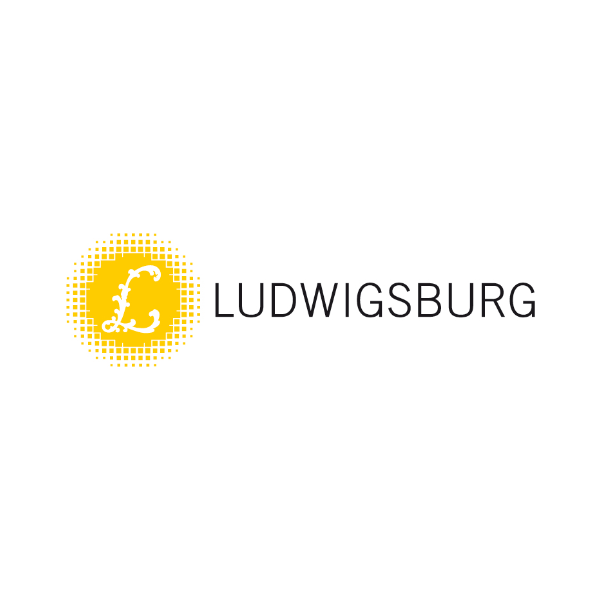 Logo Stadt Ludwigsburg, geschwungenes weißes L vor gelbem Kreis
